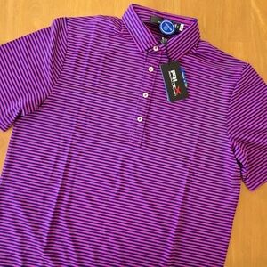 RLX Ralph Lauren Men's Golf Polo Moisture Wicking 4-Button Blue Pink Medium NWT